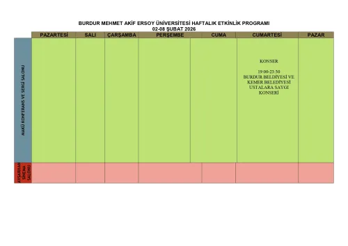 Burdur Mehmet Akif Ersoy University Weekly Event Program (February 2-8, 2026)