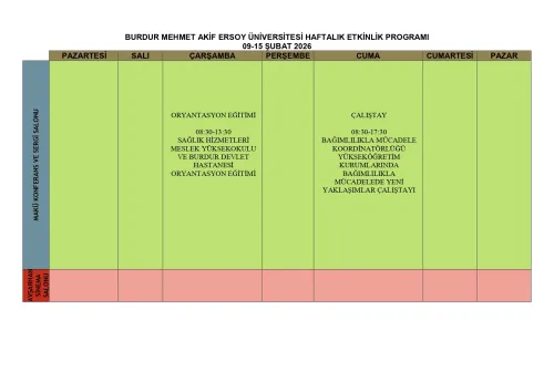 Burdur Mehmet Akif Ersoy University Weekly Event Program (February 9 - 15, 2026)
