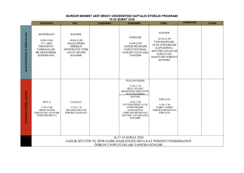 Burdur Mehmet Akif Ersoy University Weekly Event Program (February 16-22, 2025)