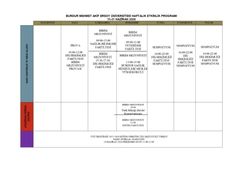 Burdur Mehmet Akif Ersoy University Weekly Event Program (June 15-21, 2026)